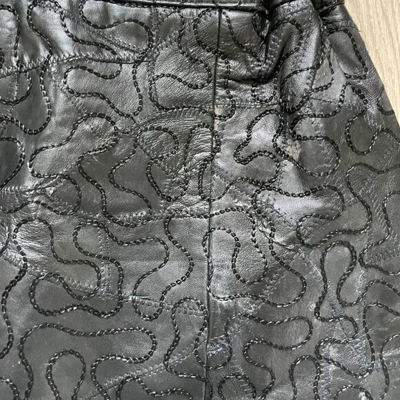 Leather Sequin Embroidered Straight Pencil Skirt Women Small Black Elegant - Picture 3 of 14